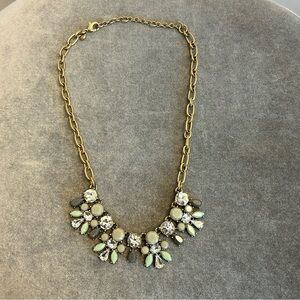 J. Crew gray taupe light green clear jewelled statement necklace
